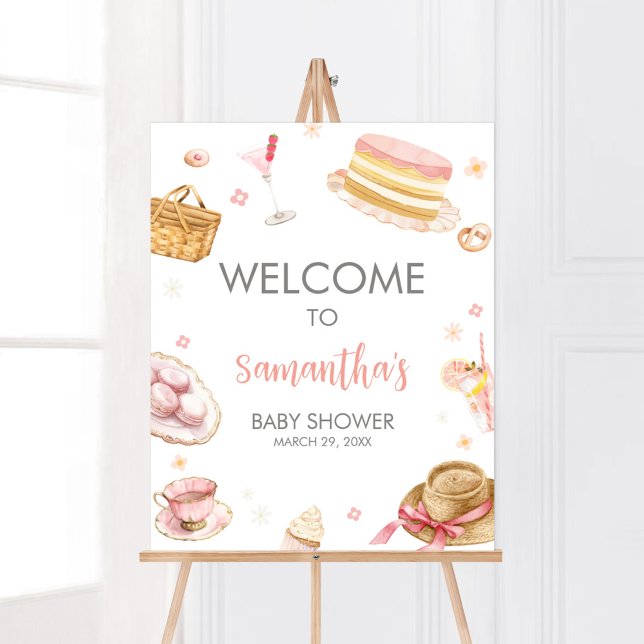 Poster Pique-nique Baby shower Brunch pour bébé Bienvenue (Picnic Baby Brunch Baby Shower Welcome Sign)