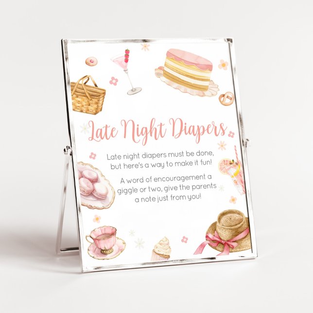 Poster Pique-nique Bébé Brunch Baby shower Late Night Dia (Picnic Baby Brunch Baby Shower Late Night Diapers Sign)