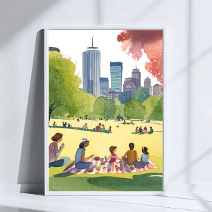 Poster Pique-nique de Boston Common   Peinture aquarelle 