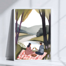 Pique-nique Lakeside | Peinture d'aquarelle nature