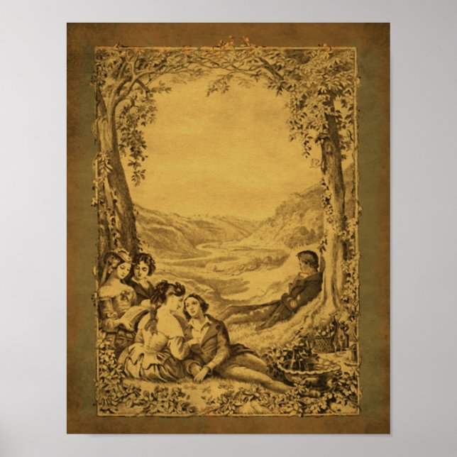 Poster Pique-nique vintage de Couples Victoriens (Devant)