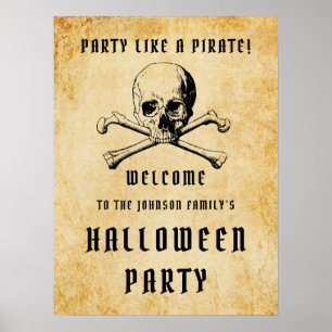 Poster Pirate Crâne Et Os Bienvenue Halloween Party