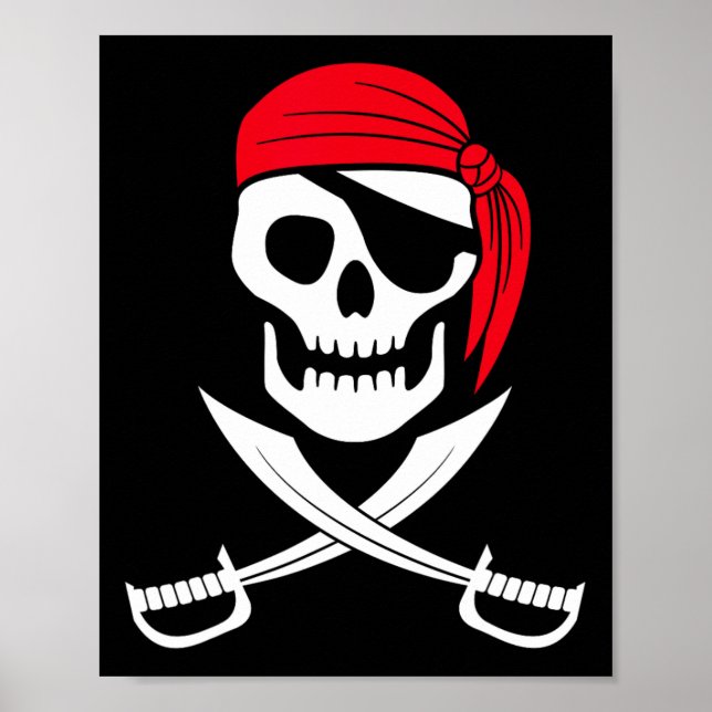 Poster Pirate Crâne rouge Bandana épée costume cadeau (Devant)