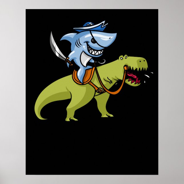 Poster Pirate de requin équitation T-Rex Dinosaur (Devant)