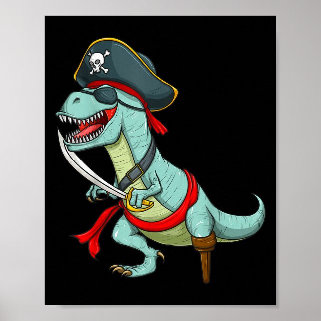 Poster Pirate Dinosaure T Rex Funny Tyrannosaurus Hallowe (Devant)