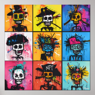 Poster Pirate Graffiti et personnages NFT Grille urbaine 