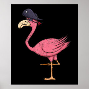 Poster Pirate Pink Flamingo With Eyepatch Halloween