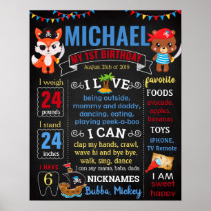 Poster Pirate Pirates Anniversaire Fête Chalkboard garçon