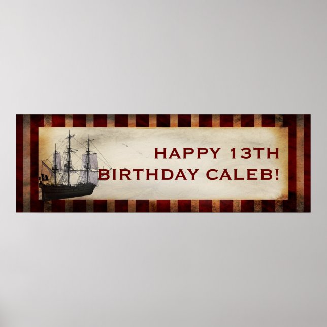 Poster Pirate Ship Grunge Personnalisé Anniversaire banni (Devant)