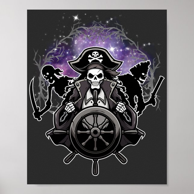 Poster Pirates morts Halloween Squelette Pirate Graphique (Devant)