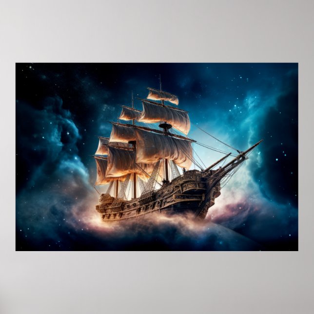 Poster Pirates Ship Worldwide Dimension Art fantastique (Devant)
