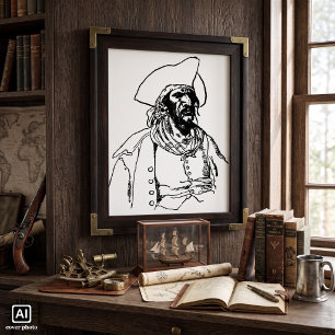 Poster Pirates vintage, un croquis de boucanier par Howar
