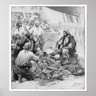 Poster Pirates vintages comptant leurs trésors et butin