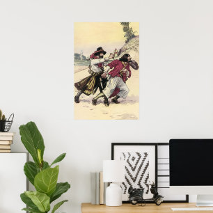 Poster Pirates vintages, Duel jusqu'à la mort sur la plag