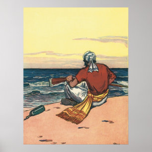 Poster Pirates vintages, échoués sur une île déserte