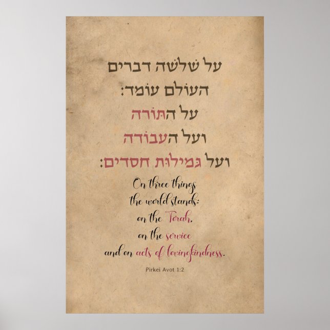 Poster Pirkei Avot "On Three Things the World Stands" Pos (Devant)