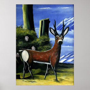Poster Pirosmani - Roe Deer avec un Arrière - plan paysag
