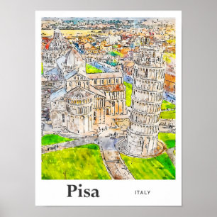 Poster Pisa Italie Aquarelle Dessin main