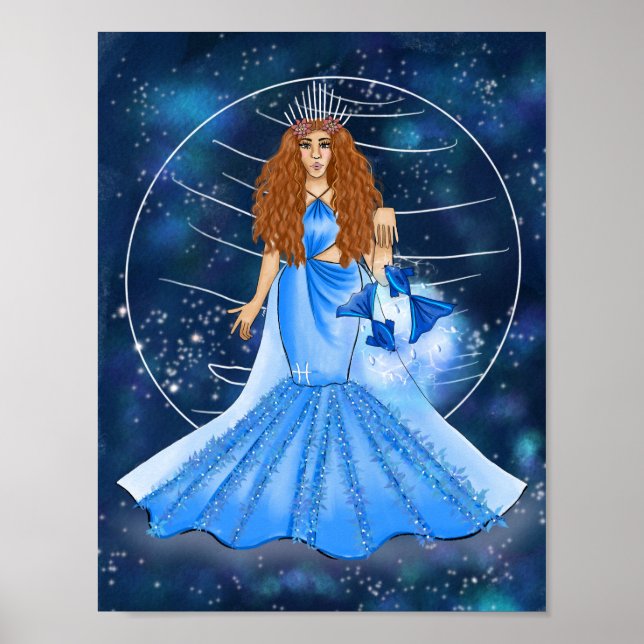 Poster Pisces Déesse Avec La Planète Au Pouvoir Neptune (Devant)