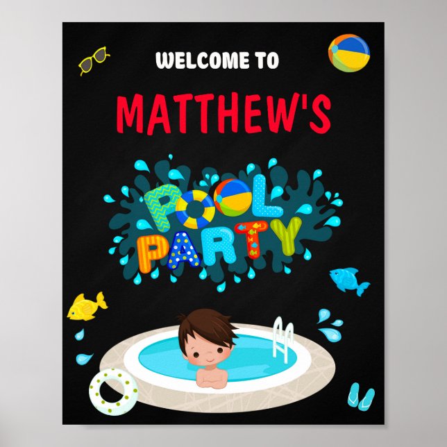 Poster Piscine accueil signe de fête Boy beach plaisir (Devant)