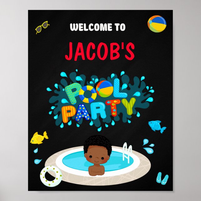 Poster Piscine accueil signe de fête Garçon éclaboussant  (Devant)