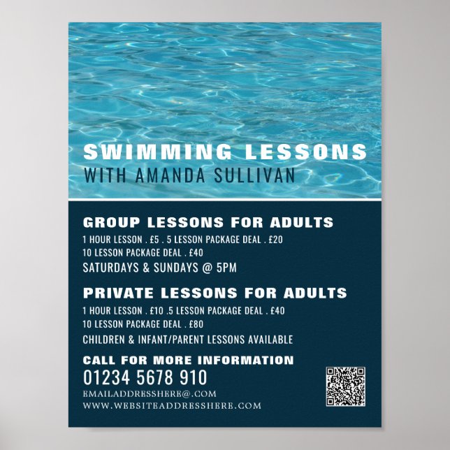 Poster Piscine, Cours de natation Publicité (Devant)