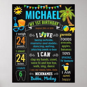 Poster Piscine d'été de plage Table ronde d'anniversaire