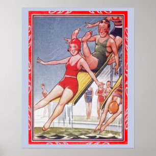 Poster Piscine Fête Nage Vintage Été
