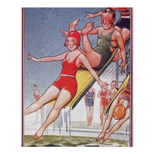 Poster Piscine Fête Nage Vintage Été