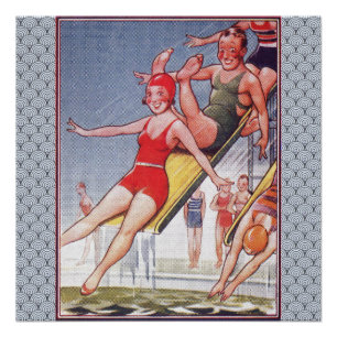 Poster Piscine Fête Nage Vintage Été
