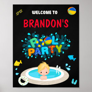 Poster Piscine signe de fête Boy Pochette de piscine