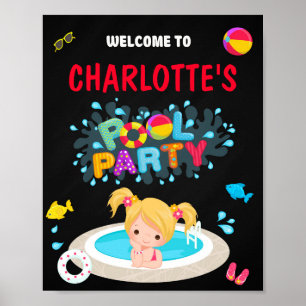 Poster Piscine signe de fête Fille fête d'été