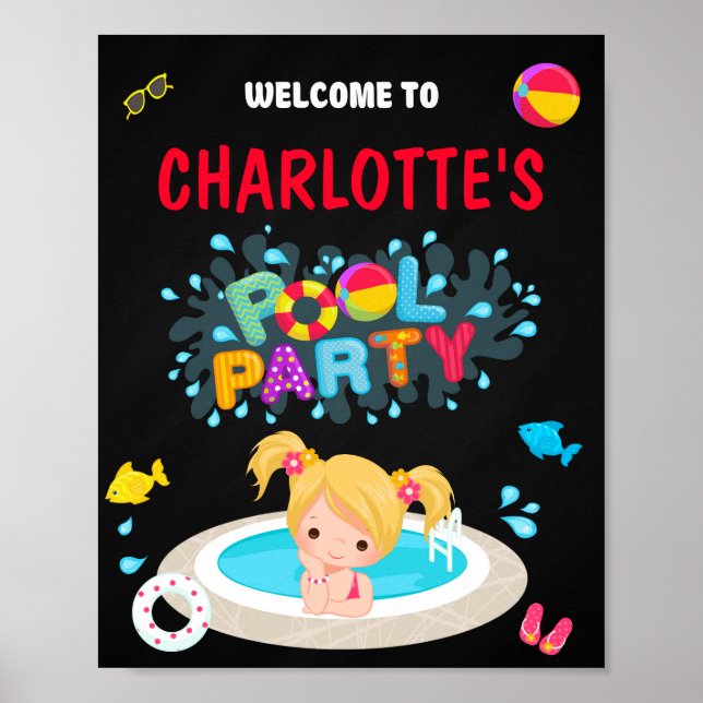 Poster Piscine signe de fête Fille fête d'été (Devant)