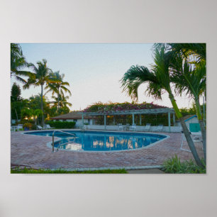 Poster Piscine tropicale au coucher du soleil, Bahamas