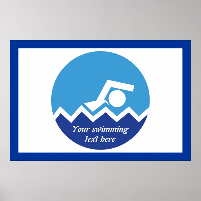 Poster Pismming venin, swimmer on blue circle custom (Devant)