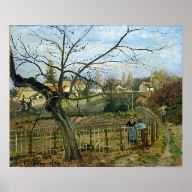 Poster Pissarro - Conversation près de la clôture 1872 (Devant)