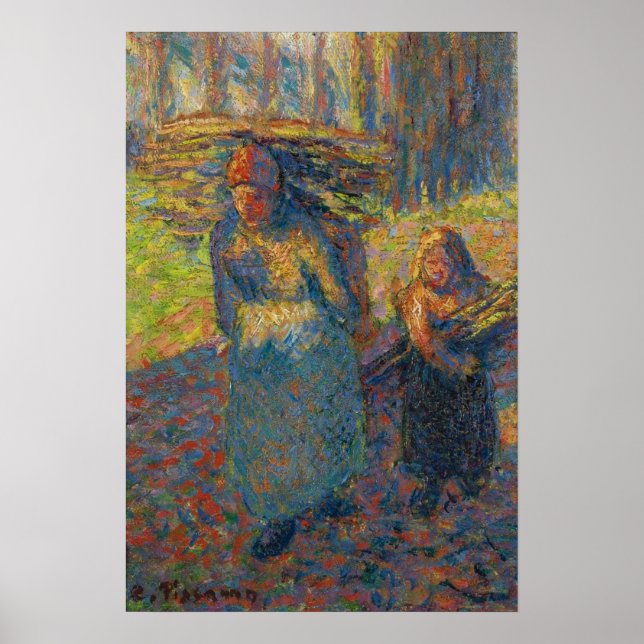 Poster Pissarro - Femmes paysannes transportant du bois d (Devant)