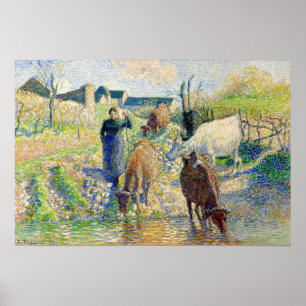 Poster Pissarro - L'arrosage des vaches Osny 1886