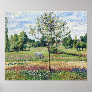 Poster Pissarro - Pré Avec Cheval Météo Nuageuse