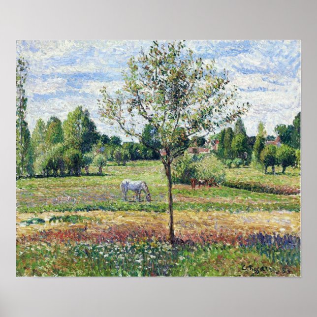 Poster Pissarro - Pré Avec Cheval Météo Nuageuse (Devant)