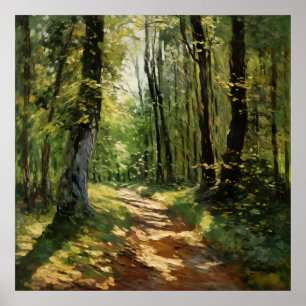 Poster Piste boisée paisible - Peinture impressionniste