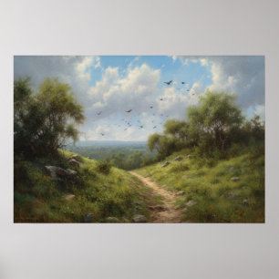 Poster Piste de peinture à l'huile à travers la colline