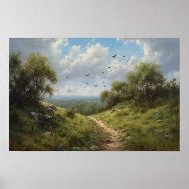 Poster Piste de peinture à l'huile à travers la colline (Devant)