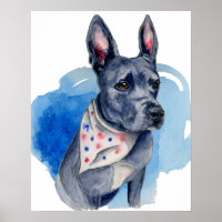 Pit Bull Chien Blue Aquarelle Peinture
