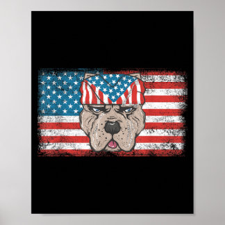 Poster Pit Bull Usa Drapeau Américain 4 Juillet