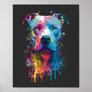 Poster Pitbull américain - Neon Graffiti Ink Splash