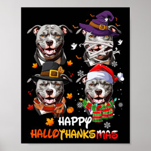 Poster Pitbull Chien Hallothanksmas Halloween Thanksgivin