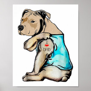 Poster Pitbull Chien I Love Papa Tattoo drôle Famille