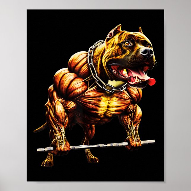 Poster Pitbulle musculaire Levant Bête Gym Animal Str (Devant)