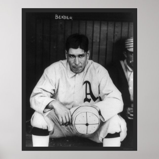 Poster Pitcher Bender Athletics Baseball 1910 (Devant)